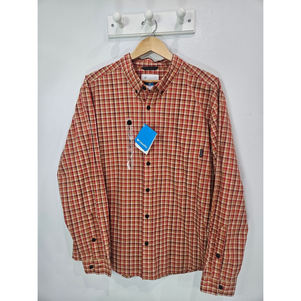 Columbia Mens Rapid Rivers II Long Sleeve Plaid Button Down Shirt Red XL NEW